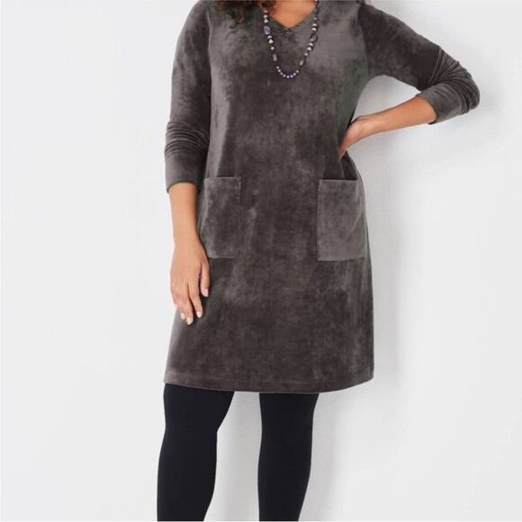 Pure Jill Crushed-Velour V-Neck midi Dress with pockets whimsigoth plus size - Picture 1 of 10